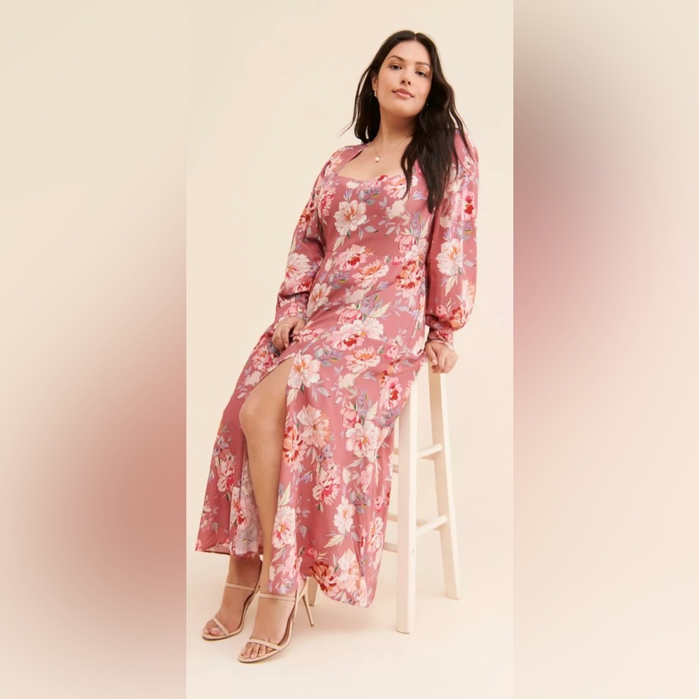 YUMI KIM Sz Medium Pink Floral Maxi Long Sleeve Party Dress